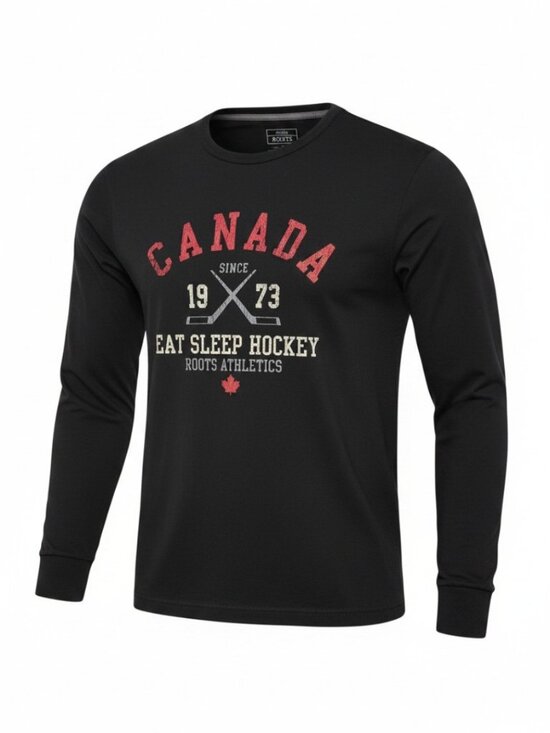 Roots Other - ROOTS Black Canada Eat Sleep Hockey Long Sleeve Tee – athletic graphic top – xl